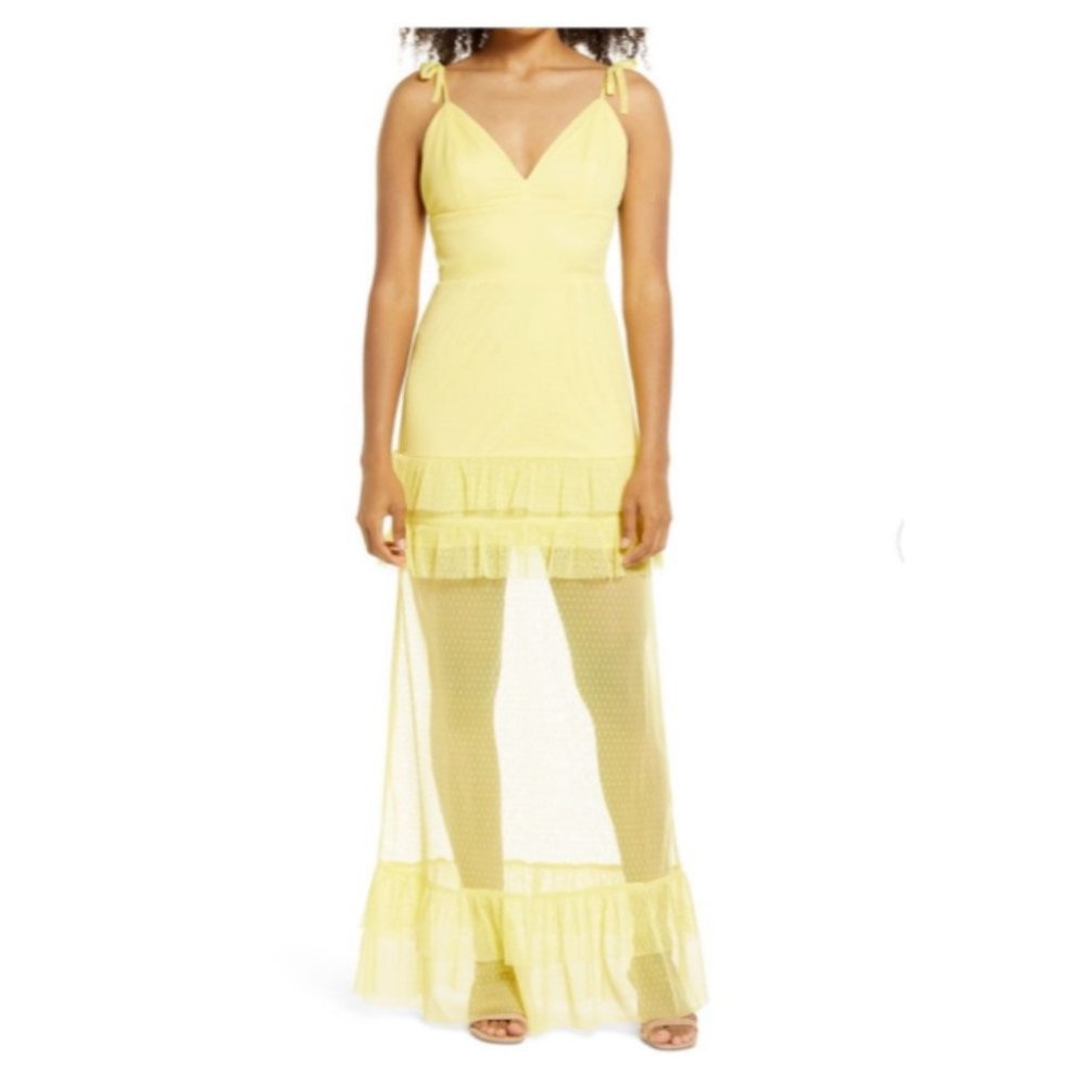 New‎ Bellevue The Label Estela Women's Sz L Sheer Tiered Swiss Dot Maxi Sundress